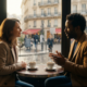 Un homme noir et une femme blanche lors de leur première rencontre amoureuse dans un restaurant parisien