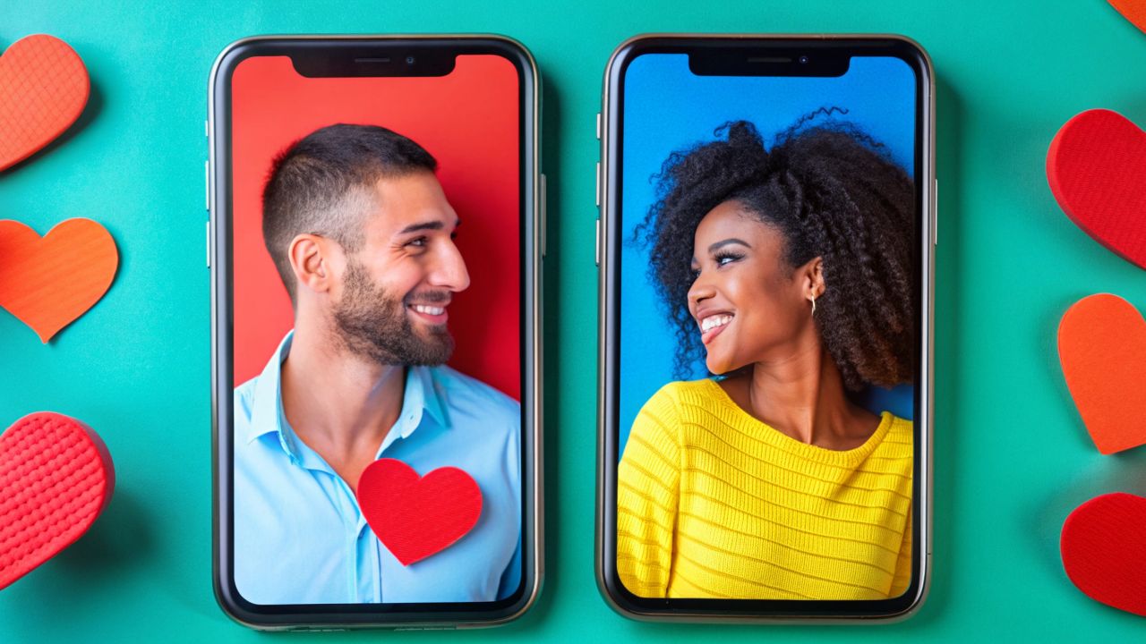 une femme métisse et un homme qui sourient