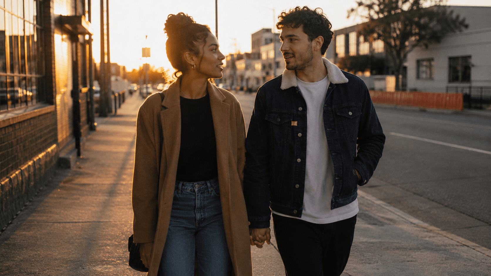 Couple mixte détendu après un premier rendez-vous réussi