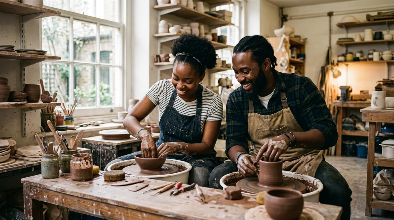 Couple participant à un atelier créatif pour un premier RDV Paris