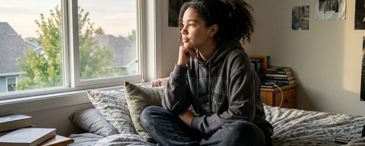 Adolescente métisse pensive, illustration de l'identité biculturelle adolescent