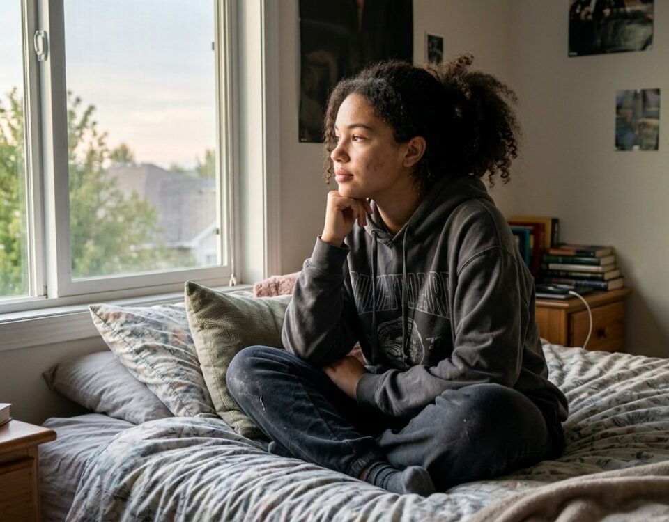 Adolescente métisse pensive, illustration de l'identité biculturelle adolescent